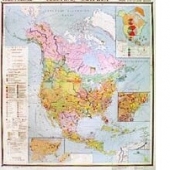 Карта Северная Америка социально-экономическая глянцевое 1-стороннее ламинирование