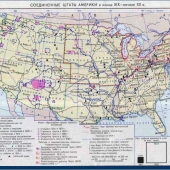 Карта США в начале 19-20 векглянцевое 1-стороннее ламинирование