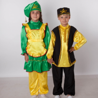 татарский народный костюм (девочка): платье, фартук, шаровары, калфак