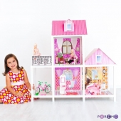 2-этажный кукольный дом (3 комнаты, мебель, 3 куклы, велосипед)