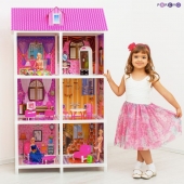 3-этажный кукольный дом (6 комнат,мебель, 3 куклы)