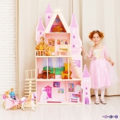 Кукольный дворец «Розовый сапфир» с 16 предметами мебели и текстилем