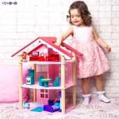 Трехэтажный домик для куклы «Роза Хутор» с 14 предметами мебели
