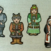 Набор кукол на подставке «Семья якутская», 6 шт, фанера